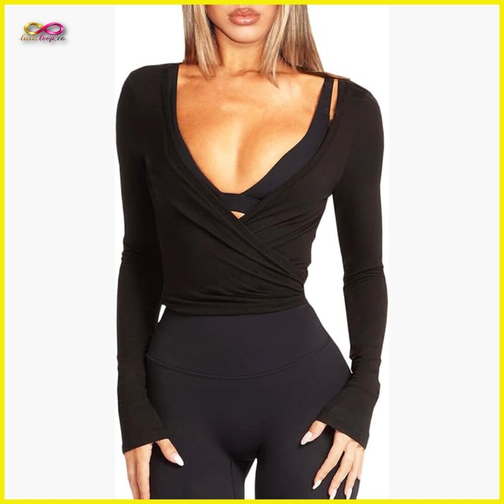 Long Sleeve Wrap Tie Front Cardigan Yoga Pilates Gym Workout Top Chic